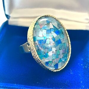 VTG MILOR 14K Yellow Gold Opal Triplet Mosaic Cocktail Statement Ring 3.5 G